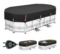 Bâche d'hiver ovale coupe-vent pour piscine hors sol - Cliquet à serrage rapide - Résistant à la déchirure avec supports de poids