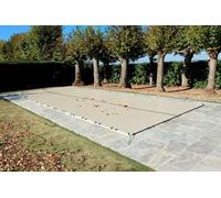 Bâche d'Hivernage Beige 10,60 x 5,60 m pour Piscine Maximum 10 x 5 m avec Grille Centrale d'Evacuation - Fabrication Française - Direct Usine - 550 g/m² - Livrée avec Sandows Cabiclic + Pitons Crosse