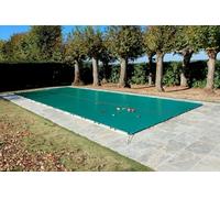 Bâche d'Hivernage Verte 6,60 x 3,60 m pour Piscine Maximum 6 x 3 m avec Grille Centrale d'Evacuation - Fabrication Française - Direct Usine - 550 g/m² - Livrée avec Sandows Cabiclic + Pitons Crosse