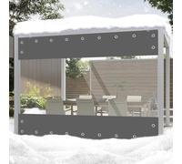 Bâche en PVC transparente - Rideau d'extérieur avec œillets - Épaisseur 0,55 mm - Imperméable - Résistante aux intempéries - Pour pergola/terrasse - Dimensions 3 x 2,1 m - Gris