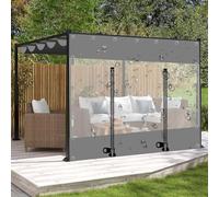 Bâche imperméable grise transparente en PVC de 3 x 2,2 m, panneaux latéraux résistants aux intempéries avec porte pour extérieur, jardin, pergola, terrasse, tonnelle