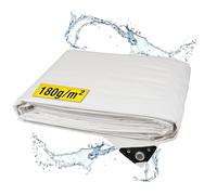 Bâche imperméable horizontale 180 g/m², 10 x 15 m, œillets indéchirables, bac à sable et piscine, tissu pour voiture, moto, vélo - Film de protection robuste extérieur, blanc