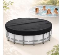 Bâche Piscine Ronde Protection Imperméable Oxford UV Cordon de Serrage | Hivernage Hors Sol Antipoussière Résistante aux Déchirures Été Hiver Pliable Intempéries Feuilles Pluie(Black,8FT /260cm)