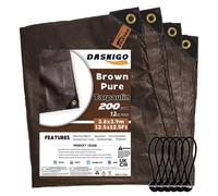 Bâche plate robuste de 4x4 mètres, 240 g/m², imperméable, avec 6 œillets de fixation, de couleur marron