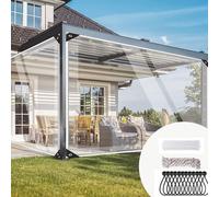 Bâche transparente à œillets, bâche en PVC imperméable de 420 g/m², bâche transparente résistante aux intempéries, fabriquée sur mesure avec 20 serre-câbles, 12 cordes à boules noires, 10 m de corde d