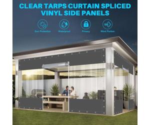 Bâche transparente avec œillets, imperméable pour l'extérieur, rideau, 650 g/m², bâche de séparation, protection contre la pluie, bâche pour garage, terrasse, jardin, balcon, couleur grise, dimensions