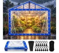 Bâche transparente extérieur imperméable avec œillets pour terrasse pergola | Bâche PVC cristal épaisse, protection pluie et vent, rideau plastique pour balcon et serre(Blue,W300xH500cm)
