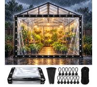 Bâche transparente extérieur imperméable avec œillets pour terrasse pergola | Bâche PVC cristal épaisse, protection pluie et vent, rideau plastique pour balcon et serre(Black,W300xH500cm)