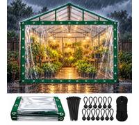 Bâche transparente extérieur imperméable avec œillets pour terrasse pergola | Bâche PVC cristal épaisse, protection pluie et vent, rideau plastique pour balcon et serre(Green,W300xH500cm)