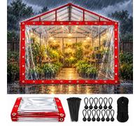 Bâche transparente extérieur imperméable avec œillets pour terrasse pergola | Bâche PVC cristal épaisse, protection pluie et vent, rideau plastique pour balcon et serre(Red,W300xH500cm)