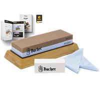 Bacher Pierre à Aiguiser Couteaux 400/1000 - Pierre à Eau, Base Bambou | grain selon la norme JIS R6001 | double face, sans huile | haches, sécateurs, outils | corindon blanc | eBook