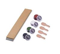 Bacher Strop en Cuir pour Affûtage - 1 pc, 150 x 25 mm, 4 pâtes à polir | lanoline et cire d'abeille nourrissent le cuir | 4 grains 2000-12000 | base alu rigide | compatible TSPROF, Hapstone, Ruixin