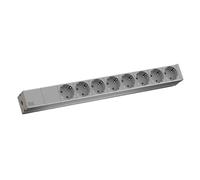 Bachmann 48,30cm (19")-Barrette de prises ALU, borne de Lüster 8x, ALU, gris clair RAL7035, contact de protection, 1UH, RAL 7035, sans interrupteur, sans câble, avec borne de Lüster - rebranchable (33