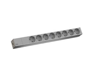 Bachmann 48,30cm (19")-Barrette de prises ALU, borne de Lüster 8x, ALU, gris clair RAL7035, contact de protection, 1UH, RAL 7035, sans interrupteur, sans câble, avec borne de Lüster - rebranchable (33