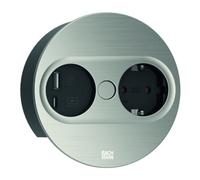Bachmann Prise encastrable Twist 2 Ronde, 1 Prise avec USB-A et USB-C, câble de 2 m, Prise de Table pour Cuisine et Bureau, Aspect INOX (avec Ouverture par Pression, revêtement Anti-Traces de Doigts)