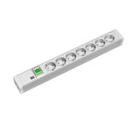 Multiprise Bachmann 19" en PVC, 1,5 U, 7 prises, gris clair, 2,0 m, avec interrupteur