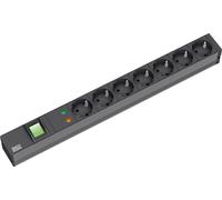 Bachmann Bâti de prises 48,30cm (19") ÜSS, ALU, 7x, s noir, contact de protection, 2 m, 1UH, avec interrupteurAvec protection contre les surtensions 6,5 kA, affichage optique de fonctionnement et de p