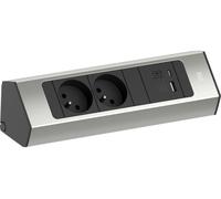 BACHMANN CASIA2 2 prises UTE, 1 prise USB A/C 22 W, 2,0 m, AEH, aspect acier inoxydable