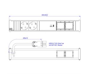 Bachmann CONI - Bâti de prises - CA 250 V - entrée, entrée GST18i3 - prises de sortie : 2 (2 x CEE 7/3, 24 broches USB-C) - cordon de 20cm - noir, RAL 9005, aluminium (912.169)
