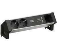 Bachmann DESK 2 ALU BLACK - Bâti de prises - CA 250 V - entrée, entrée GST18i3 - prises de sortie : 2 (2 x USB, 2 x CEE 7/3) - cordon de 20cm - gris, noir, RAL 9005 (937.111)