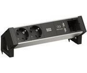 Bachmann DESK 2 ALU BLACK - Bâti de prises - CA 250 V - entrée, entrée GST18i3 - prises de sortie : 2 (2 x USB, 2 x CEE 7/3) - cordon de 20cm - gris, noir, RAL 9005 (937.111)