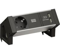 Bachmann DESK 2 ALU BLACK - Bâti de prises - entrée, entrée GST18 - prises de sortie : 1 (CEE 7/3, 2 x USB) - 20 cm - gris, noir