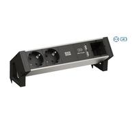Bachmann DESK 2 ALU BLACK - Bâti de prises - entrée, entrée GST18 - prises de sortie : 1 (CEE 7/3, 2 x USB) - 20 cm - gris, noir