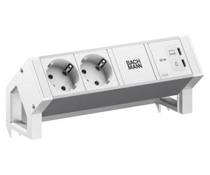 BACHMANN DESK2 ALU BLANC 2xCEE7/3, 1xUSB C/C 65 W, L = 0,2 m, RAL 9010