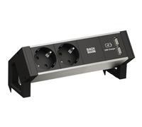 Bachmann DESK 2 ALU BLACK - Bâti de prises - CA 250 V - entrée, entrée GST18i3 - prises de sortie : 2 (2 x USB, 2 x CEE 7/3) - cordon de 20cm - gris, noir, RAL 9005 (937.111)