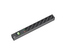 Bachmann Bâti de prises 48,30cm (19") ÜSS, ALU, 7x, s noir, contact de protection, 2 m, 1UH, avec interrupteurAvec protection contre les surtensions 6,5 kA, affichage optique de fonctionnement et de p