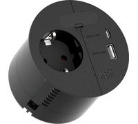 BACHMANN LOOP IN CHARGE CEE7/3 USB-A/C 22W, Câble d'alimentation 2,0m H05VV-F3G1,5mm² traversant
