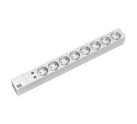 Multiprise Bachmann 19" en aluminium, 1U, 8 prises, 35°, gris, 2,0 m, sans interrupteur