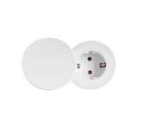BACHMANN Prise encastrable blanche PIX avec couvercle et 2 anneaux décoratifs (blanc, inox), câble de 2m, prise pour meuble dans cuisine, bureau ou salon (profondeur d'encastrement de seulement 45mm)