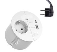Bachmann Prise encastrable Loop IN Charge – 1 prise CEE7/3, 1x USB A/C 22 W, câble 2 m, blanc