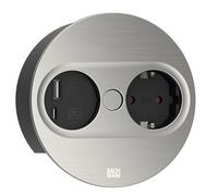 Bachmann Prise encastrable Twist 2 Ronde, 1 Prise avec USB-A et USB-C, câble de 2 m, Prise de Table pour Cuisine et Bureau, Aspect INOX (avec Ouverture par Pression, revêtement Anti-Traces de Doigts)