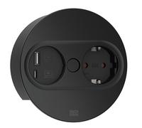 BACHMANN Prise encastrable TWIST 2 ronde, 1 prise avec USB-A et USB-C, câble de 2 m, prise de table pour cuisine et bureau, noir 946.104 (avec ouverture par pression, revêtement anti-traces de doigts)