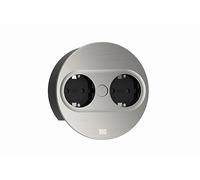 Bachmann Prise encastrable Twist 2 Ronde, 2 Prises, câble de 2 m, Prise de Table pour Cuisine et Bureau, Aspect INOX (avec Ouverture par Pression, revêtement Anti-Traces de Doigts et Cache Amovible)