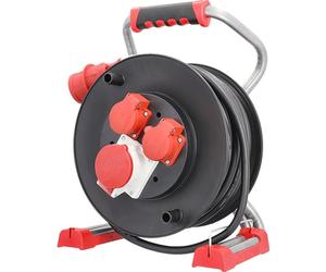 BACHMANN Touret de câble CEE professionnel, 2x CEE7/3, 1x CEE 400V/16A, H07RN-F 5G1,5mm² 25m