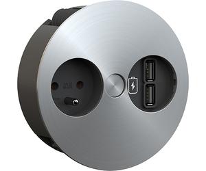 BACHMANN TWIST 1xUTE 1xUSB Charger, AEH aspect inox, 2 m