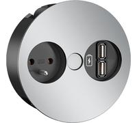 BACHMANN TWIST 1xUTE 1xUSB Charger chrome mat 0,2m GST18, chrome, 0,2 m