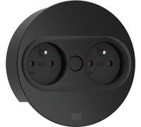 Bachmann TWIST 2 plaque de protection métallique ronde, blanc mat, similaire à RAL 9010 30GE satiné, 2xUTE France prise noire avec protection renforcée contre les contacts accidentels, câble d'aliment