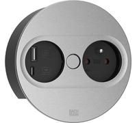 Bachmann TWIST 2 plaque de protection métallique ronde, noir mat, similaire à RAL 9005 30GE satiné, 1xUTE France prise noire avec protection renforcée contre les contacts accidentels, 1xUSB A/C 22W Ch