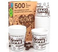 Baciato Caffè 500 Petits Gobelets en Papier 65ml Mini Gobelets Jetables Biodégradables Écologiques Design LoveWhiteCUP - Tasses en Carton Résistant à la Chaleur pour Café Italien