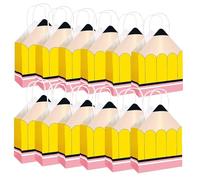Back To School Treat Bags | 12 Pieces Pencil Shaped Welcome Paper Bags - Small Party Decorations For Calculator Notebook Holiday Conferences Classroom Birthday Boys Girls Students