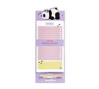 Back2Fun - Bloc de notes magnétique, Taille 110 x 280 mm, Papier 90 g/m², Support magnétique pour réfrigérateur, Inclut un crayon, 60 feuilles, Papeterie mignonne, Design panda