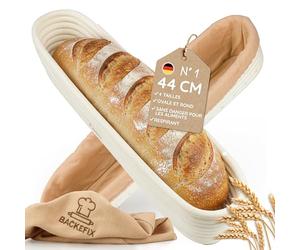 Backefix banneton ovale 44 cm pour baguette | banneton allongé fait main en rotin avec toile en lin | accessoire de cuisson du pain haut de gamme, idéal pour cuire le pain pour les boulangers amateurs