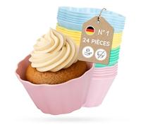 Backefix Lot de 24 moules à muffins en silicone de qualité supérieure - 7,5 x 4 cm - Taille XXL - Réutilisables - Sans BPA - Antiadhésifs - Multicolore pastel
