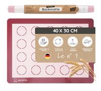 Backefix Tapis de cuisson en silicone pour macarons 40×30 cm - Édition limitée en rouge-rose - Tapis de cuisson de haute qualité avec 20 cercles pour macarons ou biscuits, en silicone platine