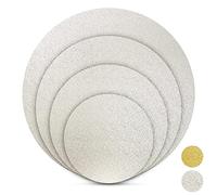 BACKHERZ Planche à gâteaux ronde Premium, Plaque à tartes argent, Accessoires de cuisson, Plaque à gâteaux, Base de transport, Plaque à tartes, Usage alimentaire, Set de 4, Ø 15,20,25,30cm