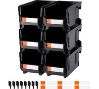 Bacs à bec - Lot de 6 bacs empilables - 37,7 x 21,5 x 18 cm - Pour petites pièces et fournitures de bureau - Bacs à bec - Noir